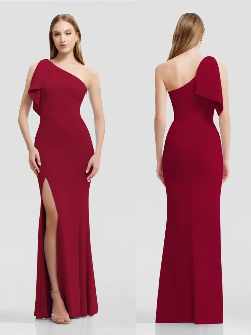 NWT New Dress the Population Georgina One Shoulder Bow Dress In Garnet Size S
